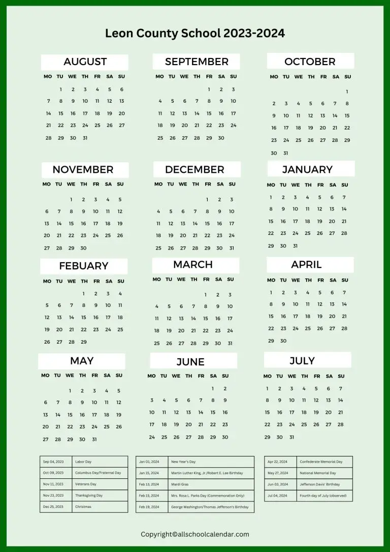 Leon County Schools Calendar And Holiday 20232024