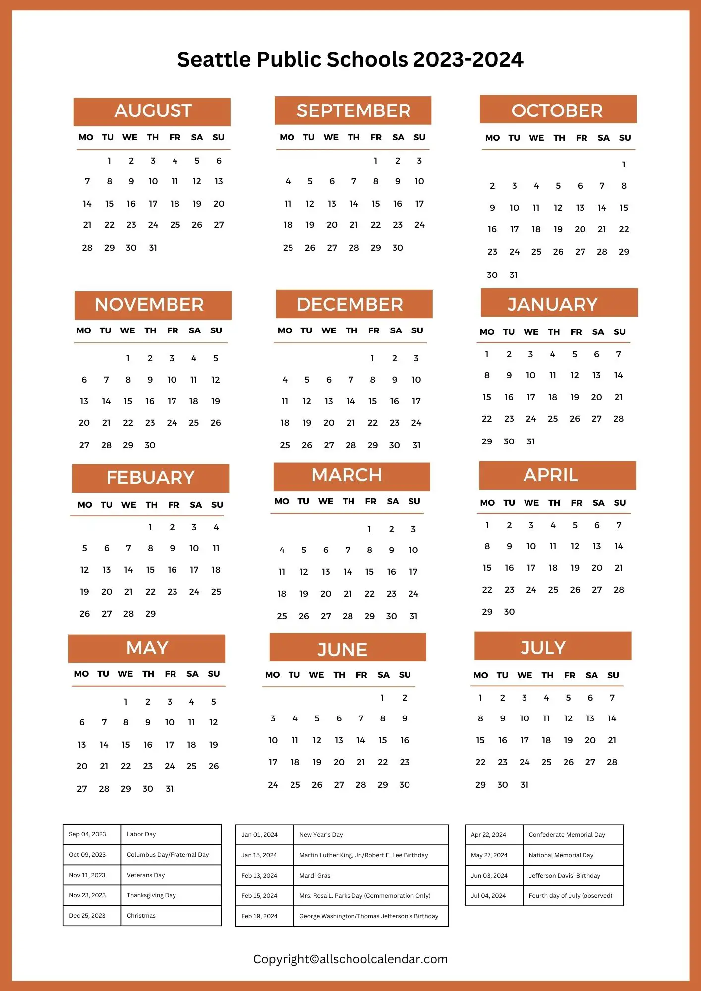 Seattle Public Schools Calendar 1