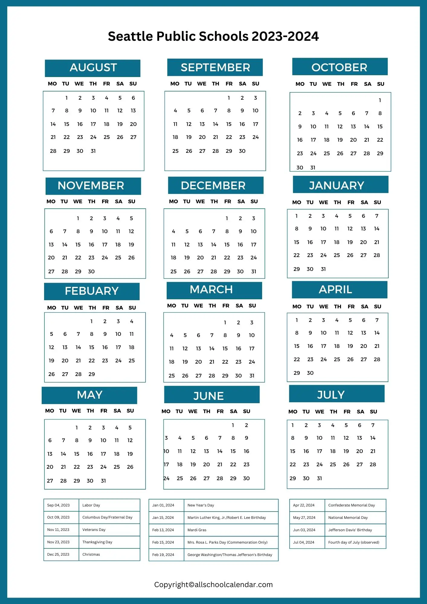 Seattle Public Schools Calendar 4
