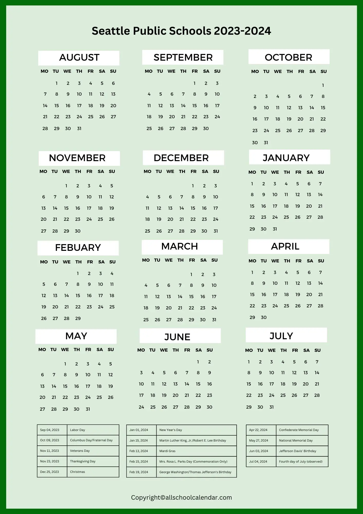 Seattle Public Schools Calendar 5
